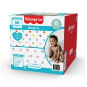 Wholesale - 58ct FISHER PRICE FULL ELASTIC WAIST BAND DIAPERS SIZE 6, UPC: 850016923462